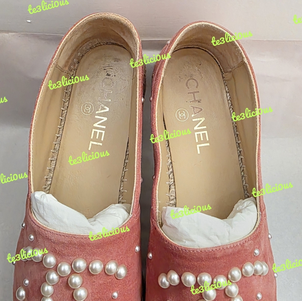 CHANEL 17B SUEDE PEARL PINK ESPADRILLES SIZE 38 *PRE-OWNED* - Picture 12 of 13